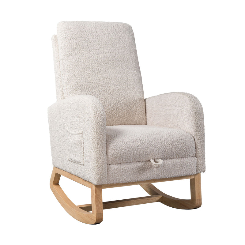 High Back Glider Rocking Chair With Retractable Footrest And Rubber Wood Legs