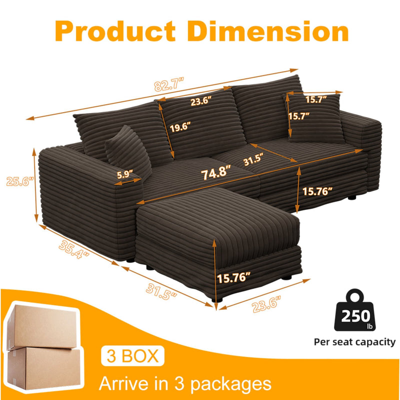Deep Seat Convertible Sofa With Soft Pillows And Ottomans