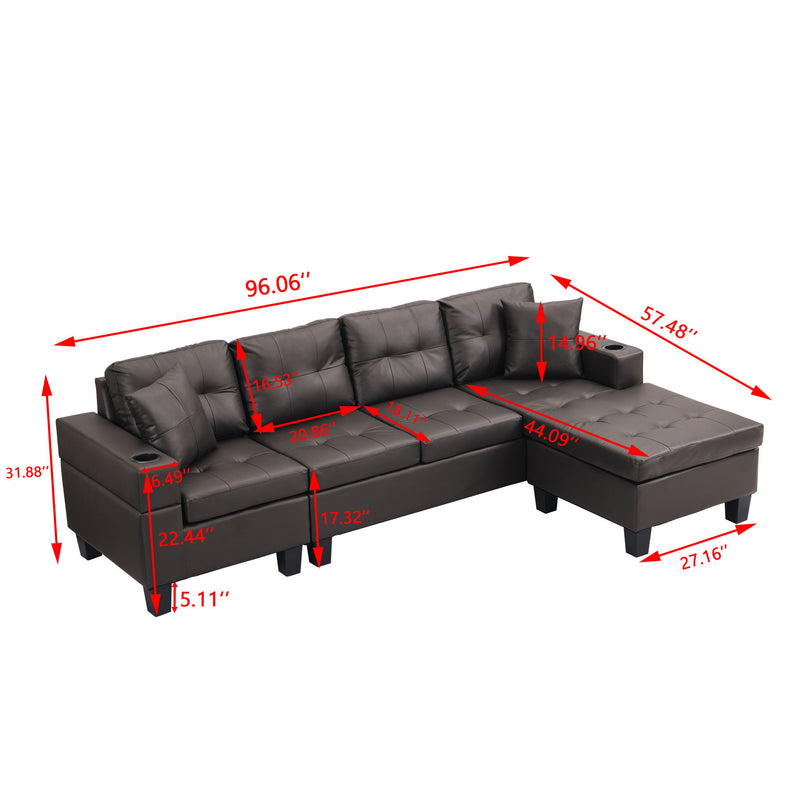 Modern Sectional Sofa Set With L Shape Chaise Lounge, Cup Holder, 4 Seat
