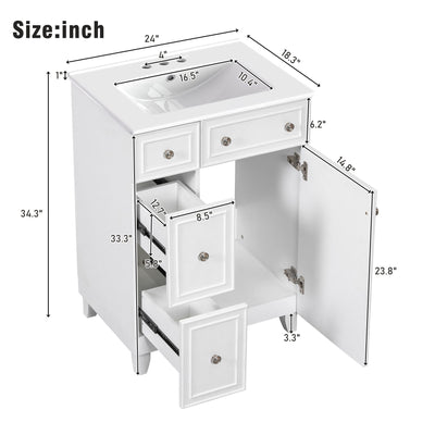 Transitional Style Bathroom Vanity Cabinet With Ceramic Sink