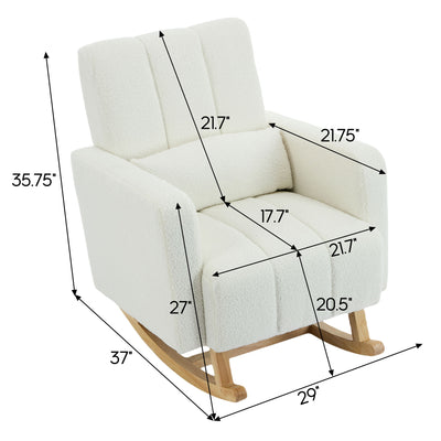 Accent Rocking Chair With Pillow, Spacious & Comfortable Seating For Living Room Or Bedroom - Cream White