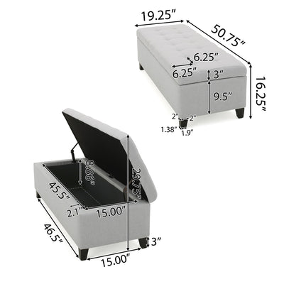 Home Mission - Upholstered Storage Ottoman Bench - Light Gray