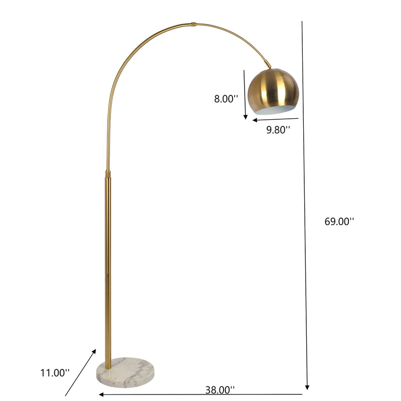 Oasis - Long Arm Gold Adjustable Floor Lamp With Round Marble Base - Gold / White Marble