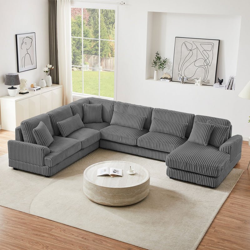 Oversized Sectional Sofa U - Shaped Sofa Couch Modern Sofa Upholstered In Soft Corduroy With A Chaise Lounge For Living Room