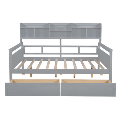 Daybed, Slat Support, With Bedside Shelves And 2 Drawers