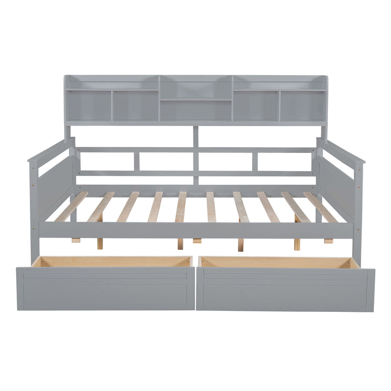 Daybed, Slat Support, With Bedside Shelves And 2 Drawers