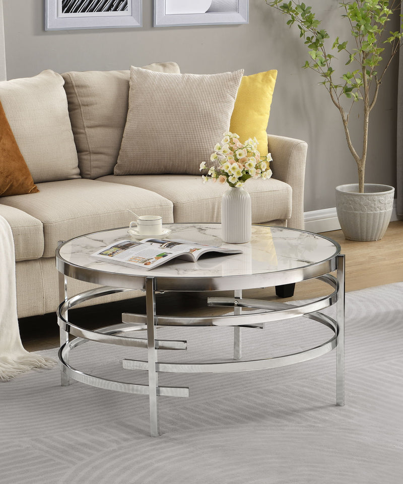 Elegant Round Table With Sintered Stone Top & Sturdy Metal Frame