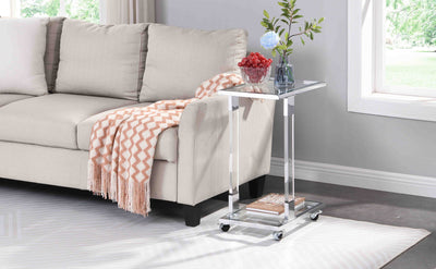 Glass Top C Shape Square Table With Metal Base For Living Room