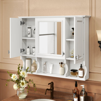 Wall Mounted Bathroom Medicine Wall Cabinet With Mirror & Open Shelves