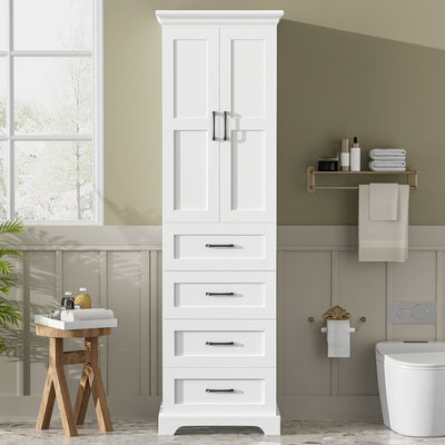Bathroom Vanity With 2 Damping Hinge Doors, 3 Drawers, Adjustable Shelves - White
