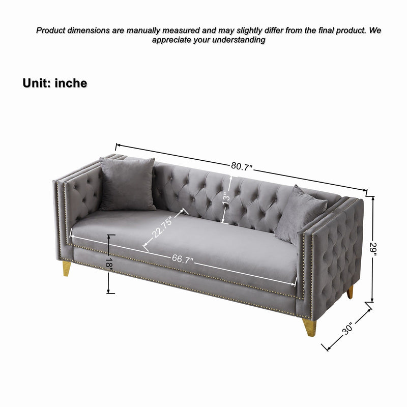 Deep Seat Sofa With Button Nailhead, Square Arm Couches