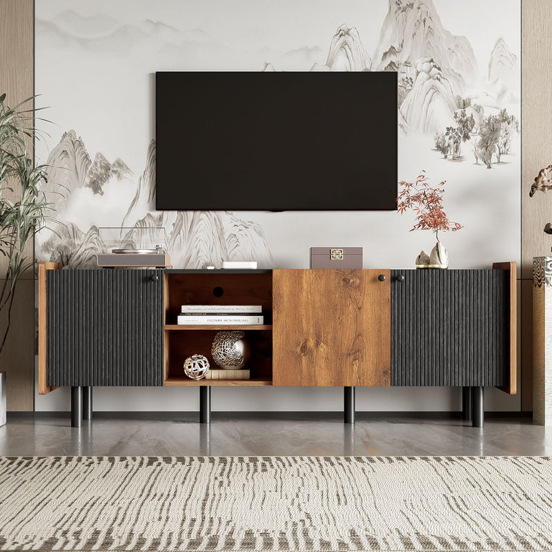 Mid Century TV Stand With 3 Cabinets, Media Console Table For Tvs Up To 70&