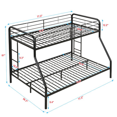 Modern Twin Over Full Metal Bunk Bed With Trundle And Dual Side Ladder And Metal Design - Black / Brown