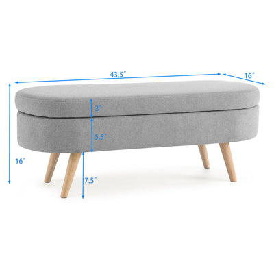 Ottoman Oval Storage Bench With Rubber Wood Legs Linen - Gray