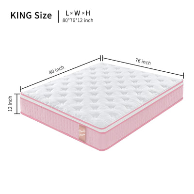 12" Hybrid Mattress With Individual Pocket Spring, Comortable Memory Foam