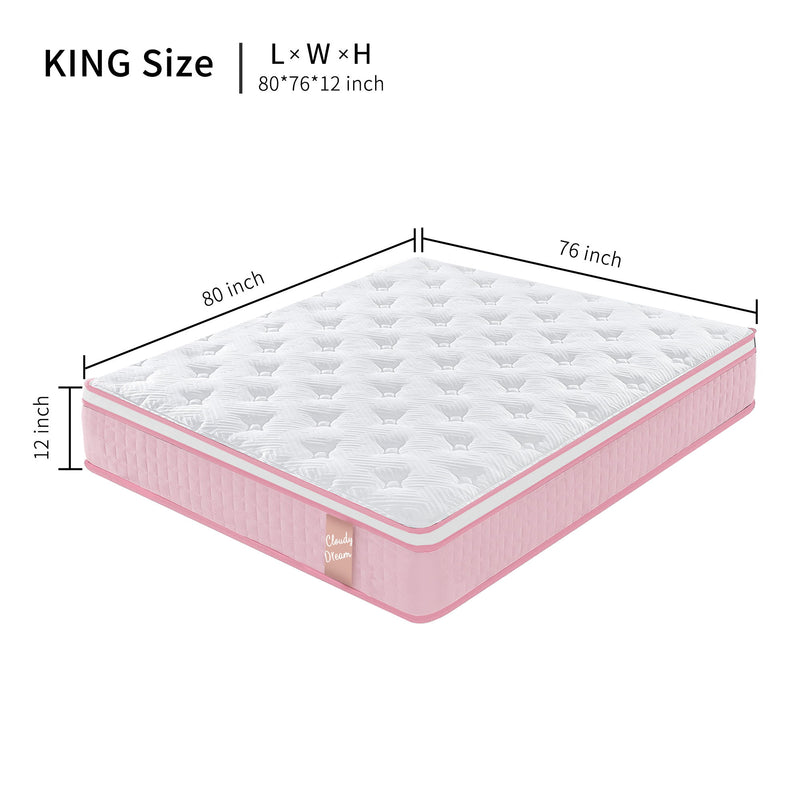 12" Hybrid Mattress With Individual Pocket Spring, Comortable Memory Foam