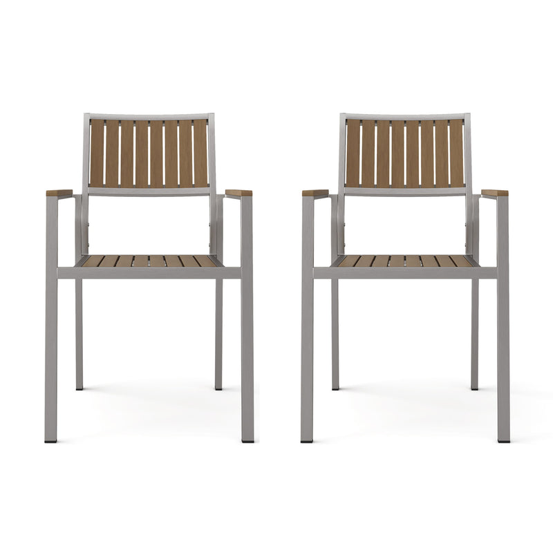 Stylish Modern Faux Wood & Aluminum Outdoor Dining Chairs, (Set of 2) - Natural
