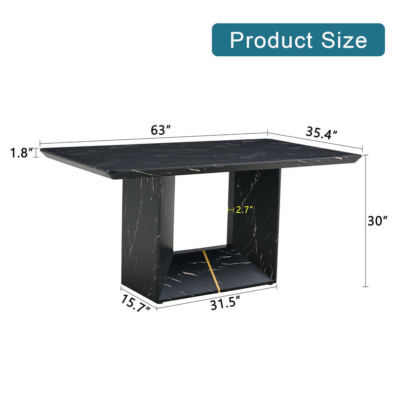 Modern Dining Table With Marbled Design For Luxurious Elegance - Black