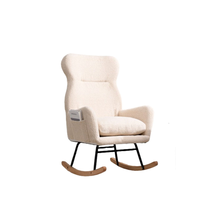 Modern Teddy Fabric Rocking Chair With High Backrest And Armrests Lounge Accent Chair For Living Room - Beige
