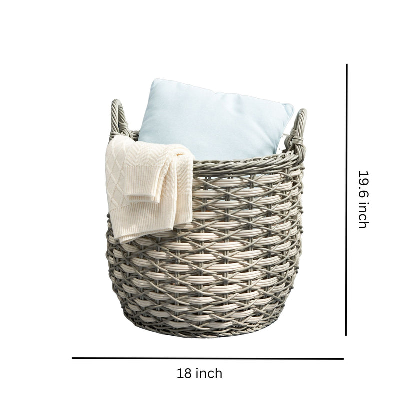 Round Resin Woven Wicker Multi Use Storage Basket With Handles - Cream / Gray