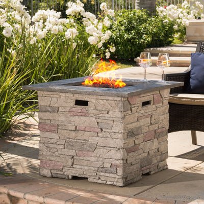 Classic Design Square Fire Pit With Top And 40, 000 Btu Heat Output - Stone Gray