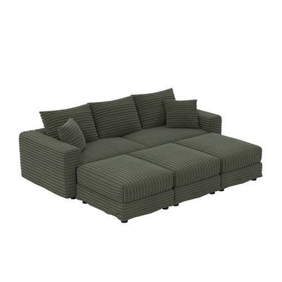 Deep Seat Convertible Sofa With Soft Pillows And Ottomans