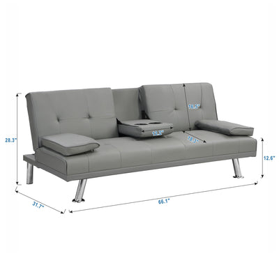 Modern Sofa Bed With Armrest 2 Holders, Wood Frame & Stainless Leg