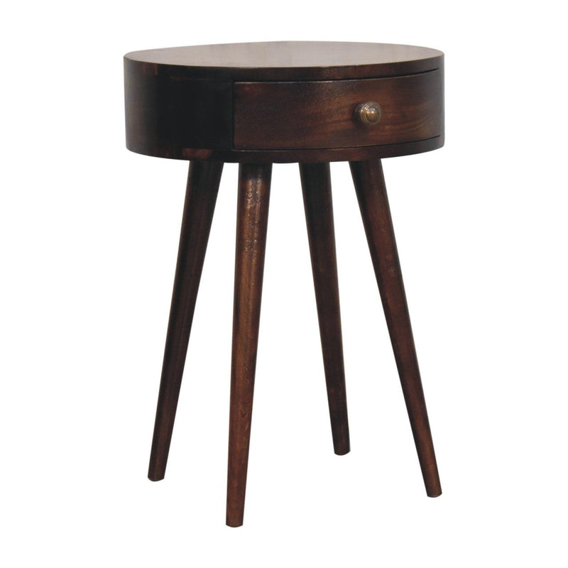 Nordic Circular Shaped Bedside Table - Walnut