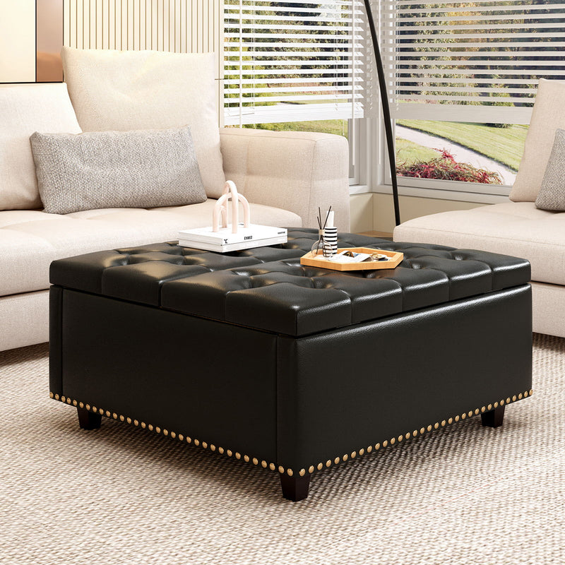 Large Square Storage Ottoman With 2 Storage Doors