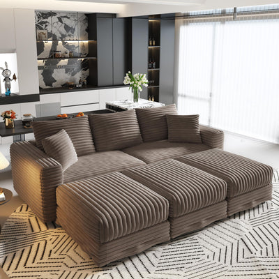 Deep Seat Convertible Sofa With Soft Pillows And Ottomans