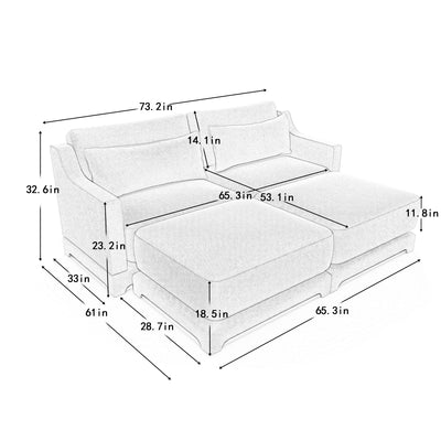 Stylish Sofa With Ottoman And Lumbar Pillows, Ergonomic Design