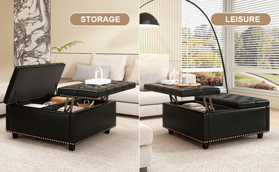 Large Square Storage Ottoman With 2 Storage Doors