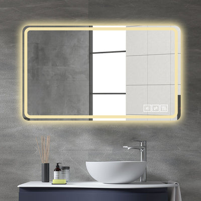 LED Bathroom Mirror Vanity Mirrors With Front Lights Wall Mounted Anti-Fog Frameless Make Up Mirror With Light Copper Free Silver Mirror Horizontal Or Vertical - Silver