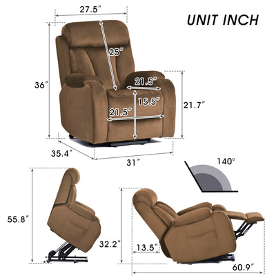 Lift Chair Recliner Power Remote Control Recliner Sofa Relax Soft Chair Anti - Skid Australia Cashmere Fabric Furniture Living Room - Brown