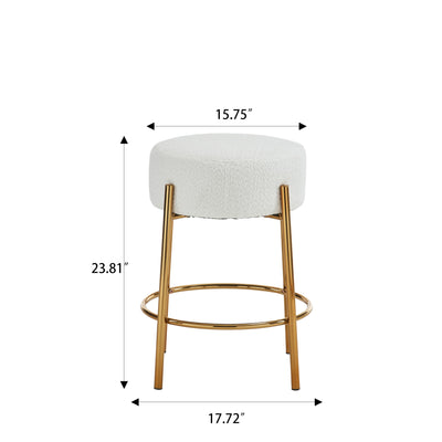 Round Bar Stools (Set of 2), Contemporary Upholstered Dining Stools For Kitchens, Coffee Shops And Bar Stores - Gold Legs