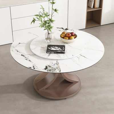Round Dining Table With 360° Rotating Lazy Susan Scratch & Heat For Dining Room & Kitchen, Table Only - White