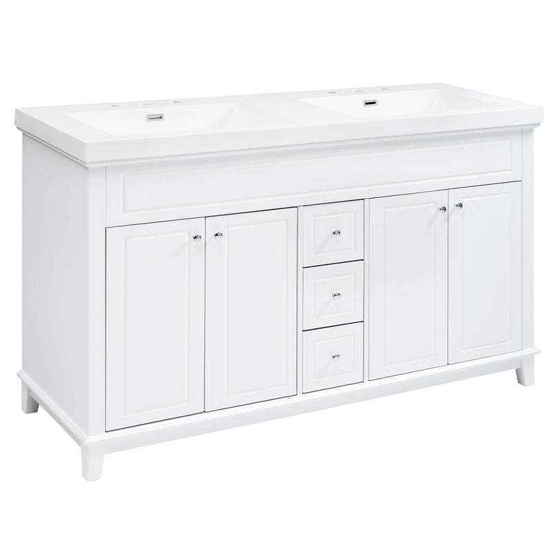 Bathroom Vanity With Double Sinks, 3 Drawers & 4 Doors, Soft Close, All Open Back Design - White