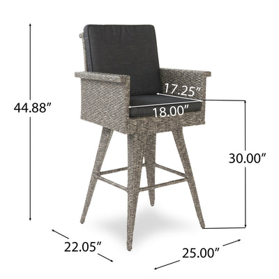 Outdoor Rattan Swivel Barstool With Water Resistant Cushion - Mixed Black / Dark Gray