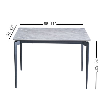 Modern Sintered Stone Dining Table Glossy Rock Surface Family Dining Table For 8 People With Sturdy Metal Legs Contemporary Kitchen Restaurant Furniture - Black / Gray