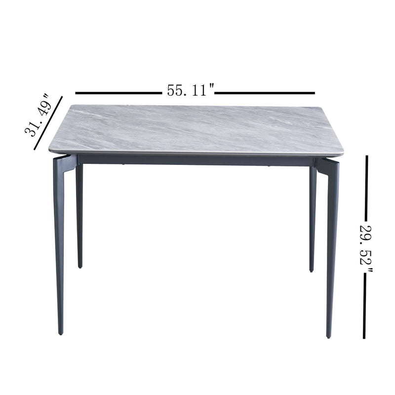 Modern Sintered Stone Dining Table Glossy Rock Surface Family Dining Table For 8 People With Sturdy Metal Legs Contemporary Kitchen Restaurant Furniture - Black / Gray