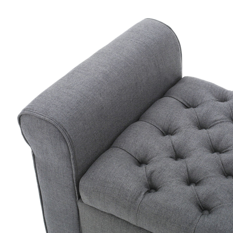 Hayes - Contemporary Armed Storage Bench With Rolled Arms And Button Tufting
