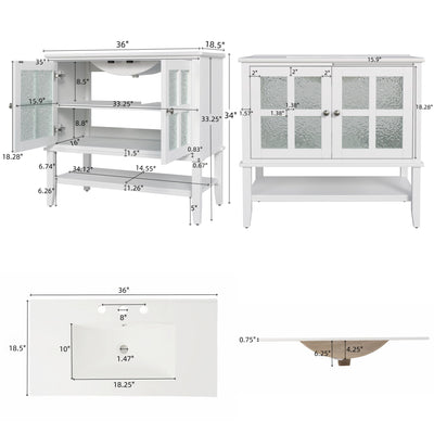 Bathroom Vanity With Ceramic Sink, Adjustable & Open Shelf