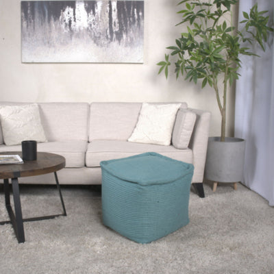 Hansolo - Yarn Square Pouf Ottoman Or Floor Cushion - Teal