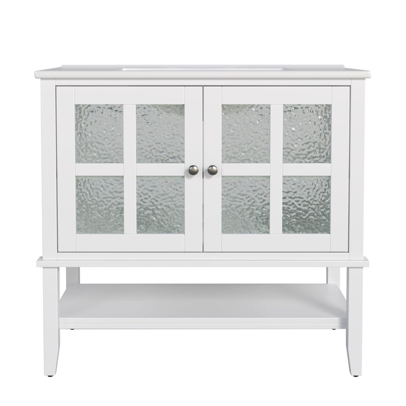 Bathroom Vanity With Ceramic Sink, Adjustable & Open Shelf