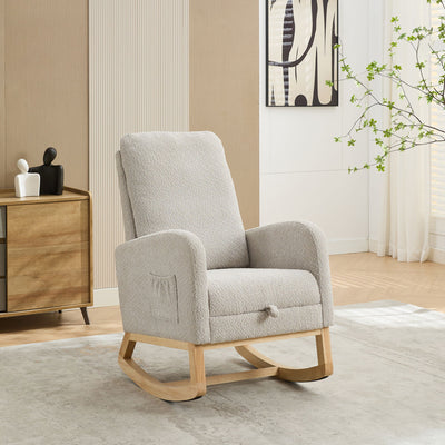 Rocking High Back Glider Chair With Retractable Footrest, Side Pocket