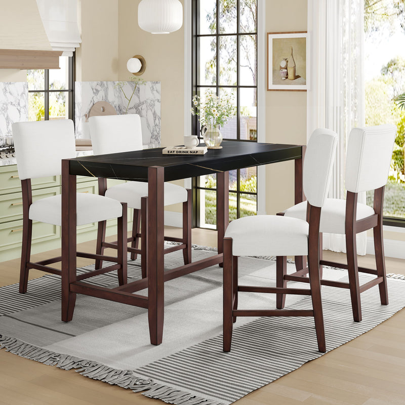 5 Piece Counter Height Dining Set, Bar Table With 4 Upholstered Chairs