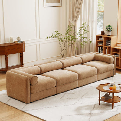 Stylish Chenille Sofa With Storage Seat And Cylindrical Backrest