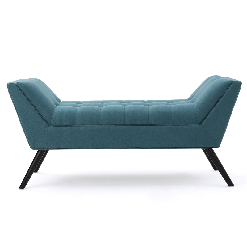 Modern Fabric Bench With Padded Seat And Wide U Shape Design - Teal