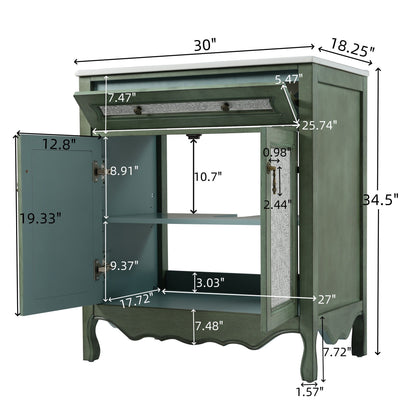 Bathroom Vanity With Rectangle Sink, Tip Out Tray - Antique Blue Green