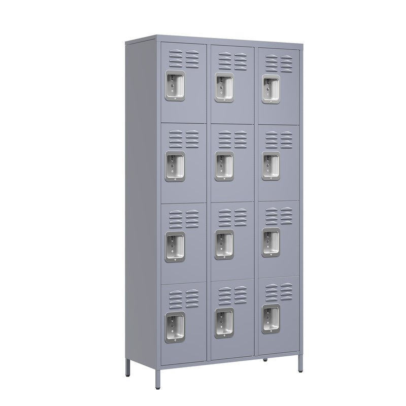 12 Door Lockers With Lock For Secure Storage Construction - Gray